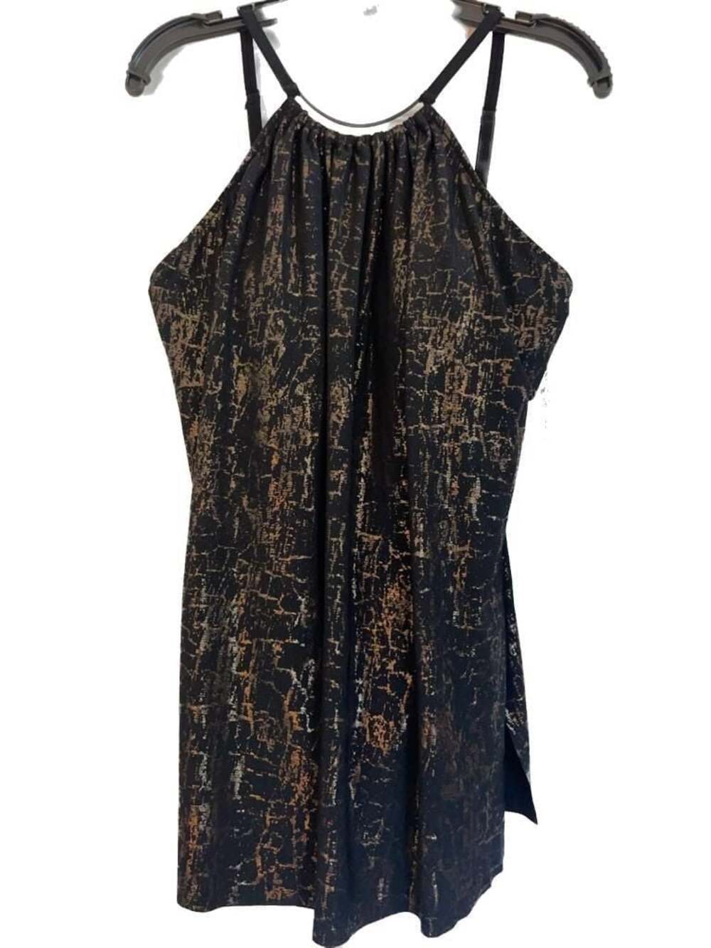 Magicsuit Black and Gold Metallic Halter Swim Dress Size 12
